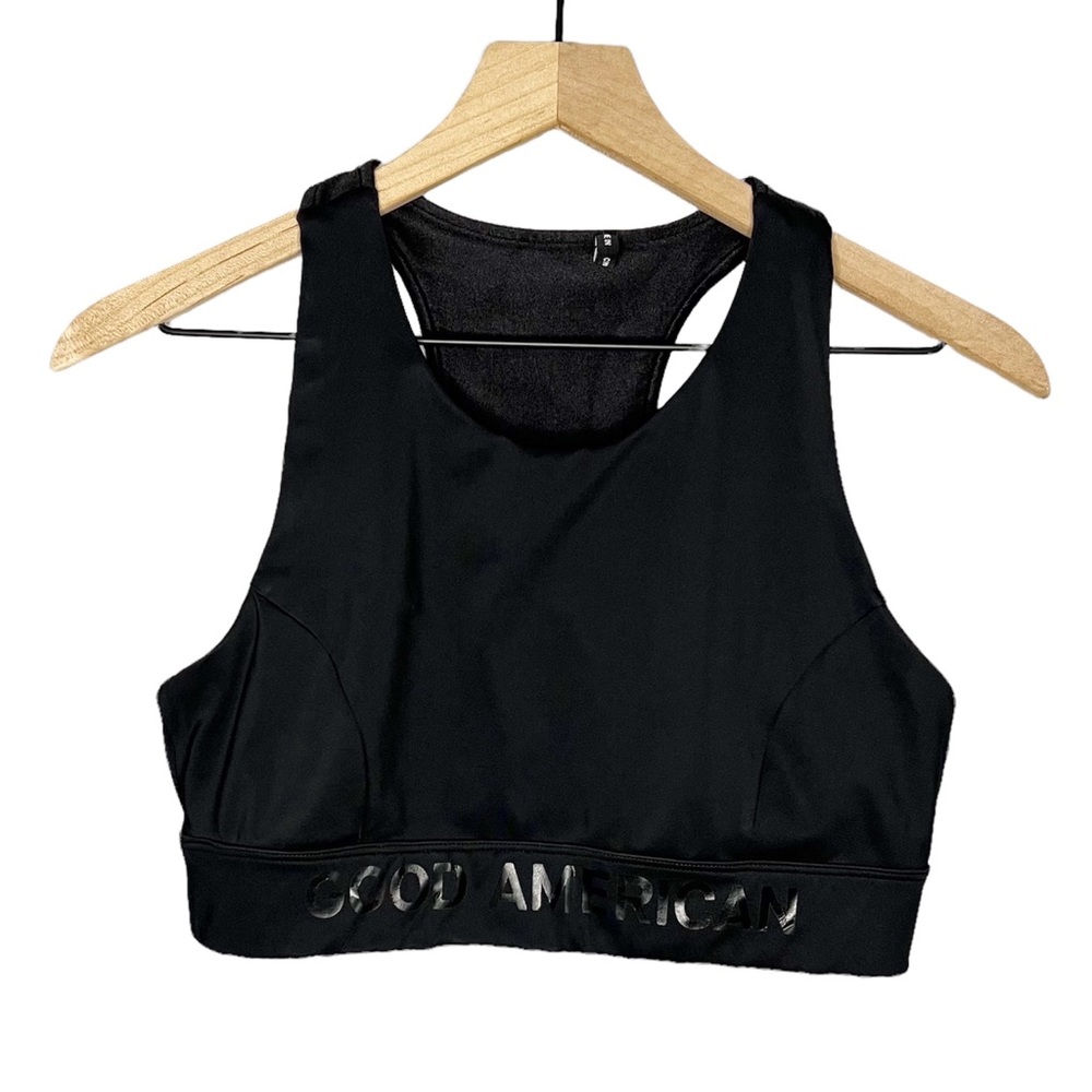 Good American Black Core Power Racerback Sports Bra 1 S